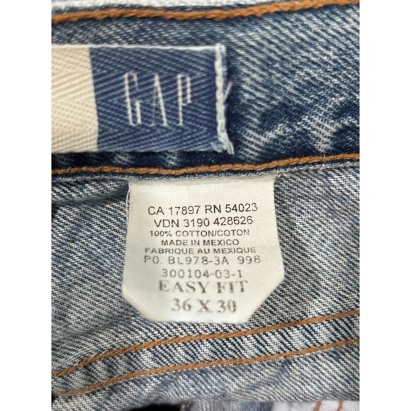 Gap Blue Jeans Easy Fit 36x30 Mens 100% Cotton Denim Made In Mexico - Picture 11 of 13